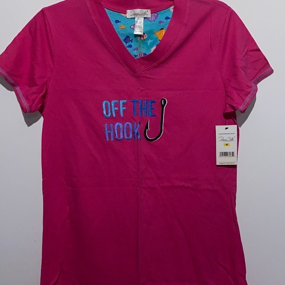Rene Rofe Women's Pink V-Neck‎ 100% Cotton Short Sleeve Sleep Shirt Medium NWT